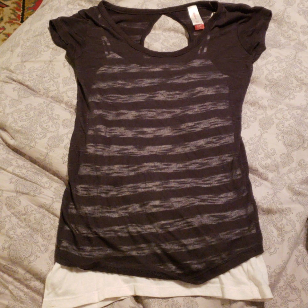 Sheer black striped top w/ attached white tank